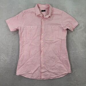 Proper Cloth Mens Large Pink Striped Cotton Linen Oxford Short Sleeve Shirt EUC
